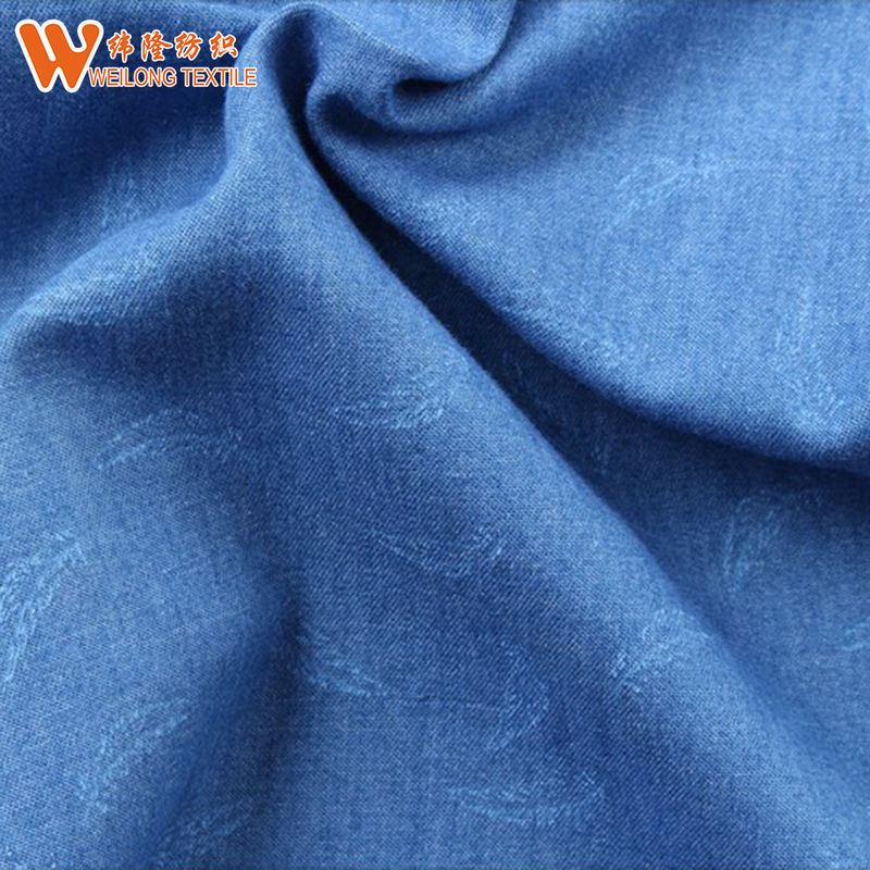 4.2oz Feather Printed Indigo Thin Lightweight Cotton Denim Fabric For Summer