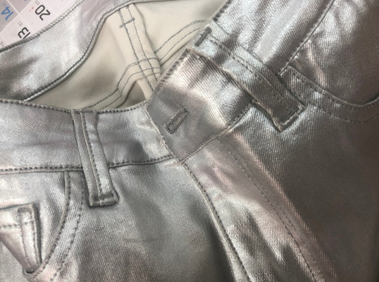 Coating Pu Denim Fabric For Women Jeans Jacket Silver Color Gold Blue Pink Color Custom Made In China