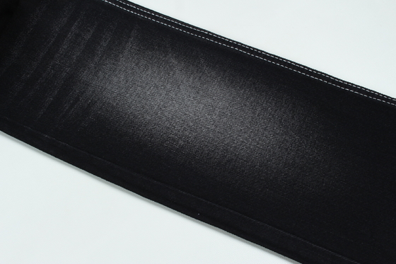 13.5oz Super Dark Black Color Denim Fabric Rigid 100% Cotton Recycle Yarn For Worker Jean Cloth Black Black Backside