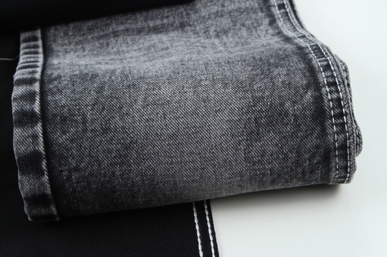 13.5oz Super Dark Black Color Denim Fabric Rigid 100% Cotton Recycle Yarn For Worker Jean Cloth Black Black Backside