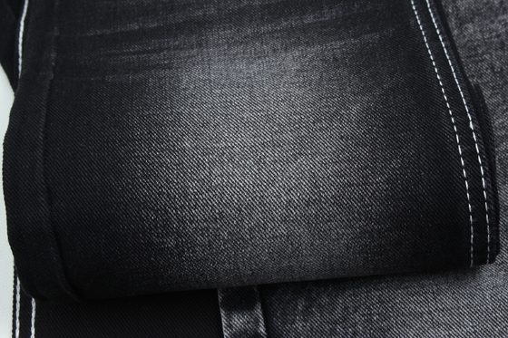 13.5oz Super Dark Black Color Denim Fabric Rigid 100% Cotton Recycle Yarn For Worker Jean Cloth Black Black Backside