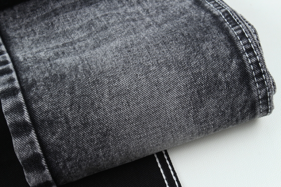 13.5oz Super Dark Black Color Denim Fabric Rigid 100% Cotton Recycle Yarn For Worker Jean Cloth Black Black Backside