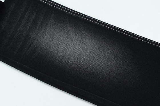 13.5oz Super Dark Black Color Denim Fabric Rigid 100% Cotton Recycle Yarn For Worker Jean Cloth Black Black Backside