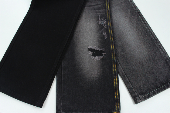 11oz  Denim Fabric Rigid 56%C 44%P Black And Black Backside Full Width 180cm