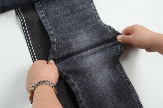 Supreme Quality Dark Black Crosshatch Slub Stretch Denim Fabric For Men Jeans