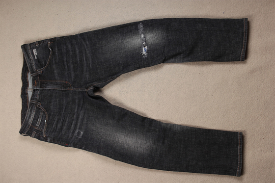Supreme Quality Dark Black Crosshatch Slub Stretch Denim Fabric For Men Jeans