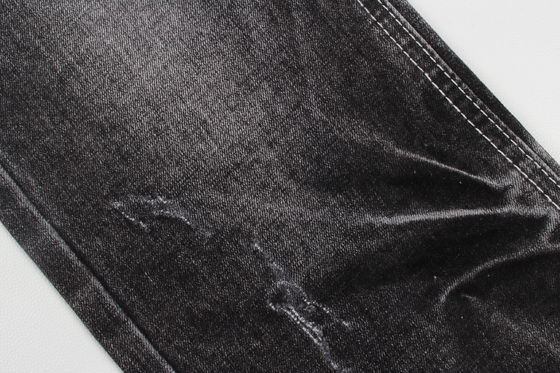 Supreme  Quality Dark Black Slub Stretch Denim Fabric For Jeans
