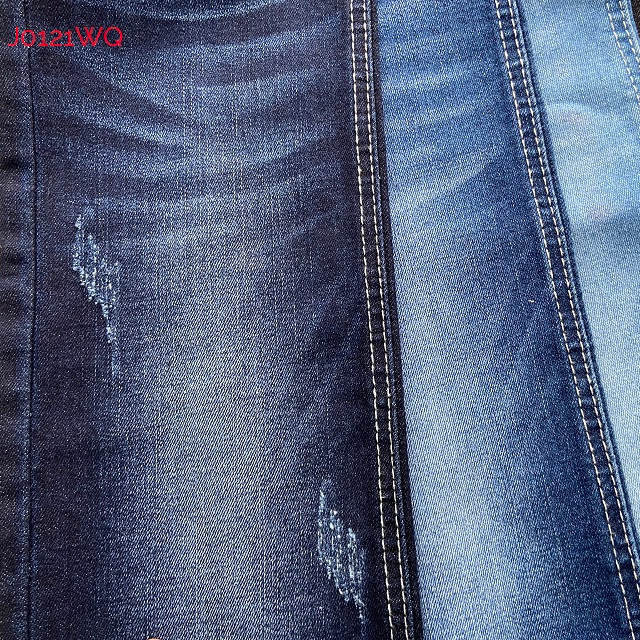 fresh denim fabrics for women jeans with clear warp slub  in dark blue color