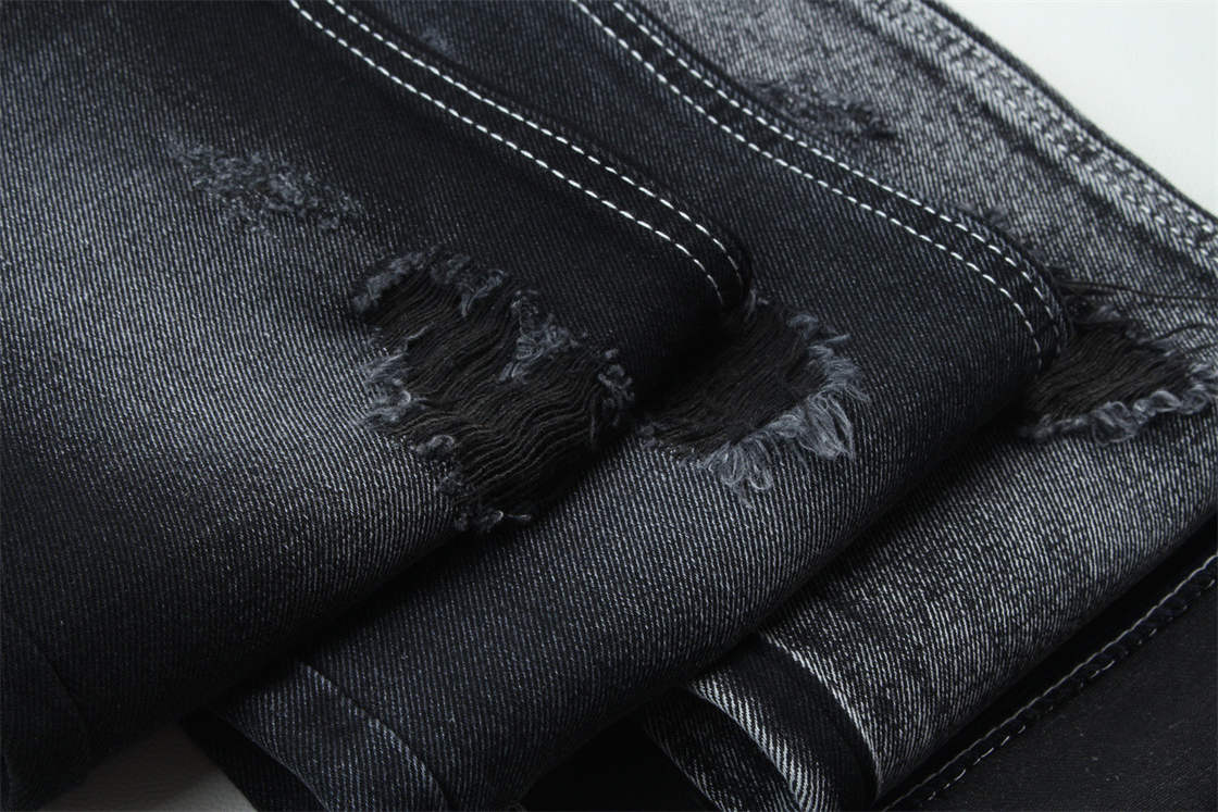 11.5oz  Denim Fabric Rigid 56%C 44%P Black And Black Backside For Brand Style Jeans Boy Friend Style Soft Handfeel