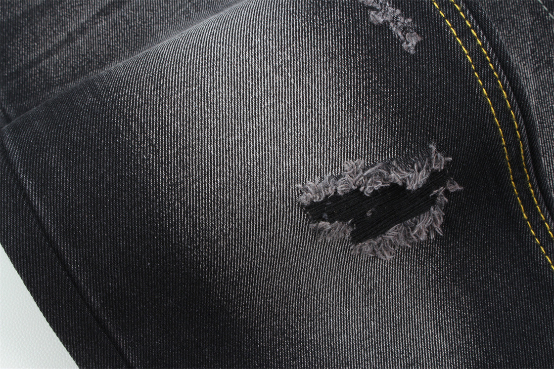 11oz  Denim Fabric Rigid 56%C 44%P Black And Black Backside Full Width 180cm