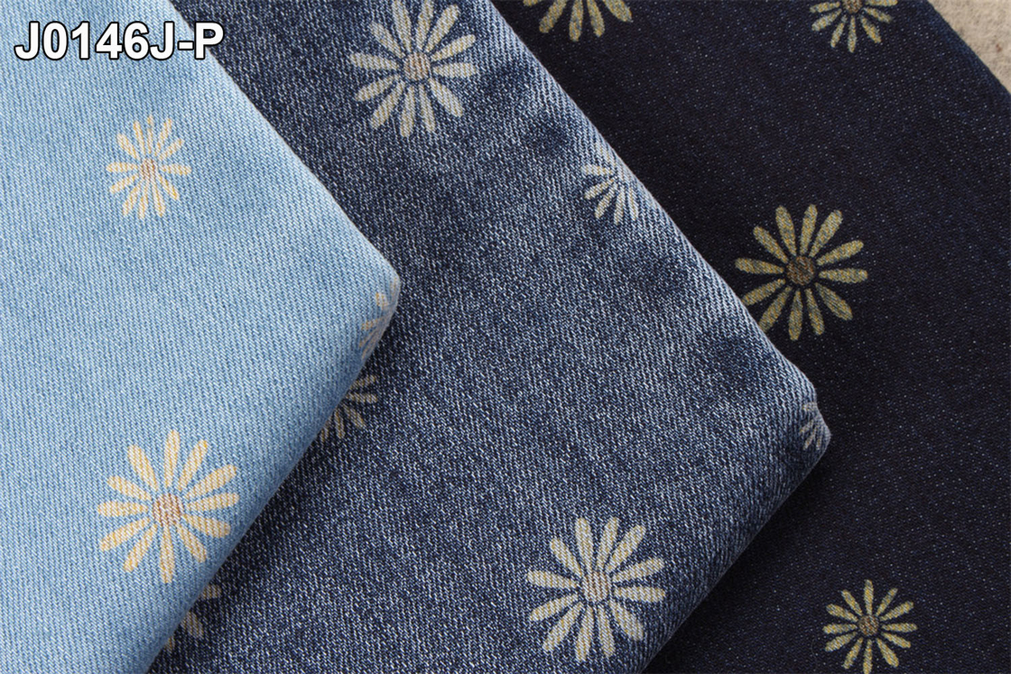 Flower Printed Denim Twill Fabric Stretch Raw Material For Women Jeans Fashion