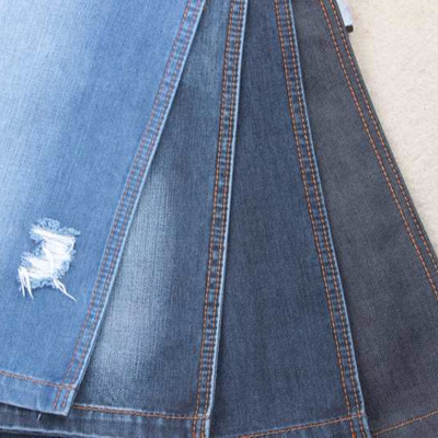 Indigo 100% Cotton French Terry Knitted Denim Fabric For Jeans