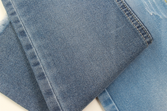 9.2oz Cotton Polyester Spandex Denim Fabric Recycled Yarn Dark Blue Sanforizing